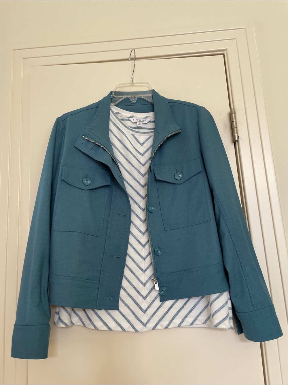 Liverpool Teal Utility Jacket with Front Zip and Buttons